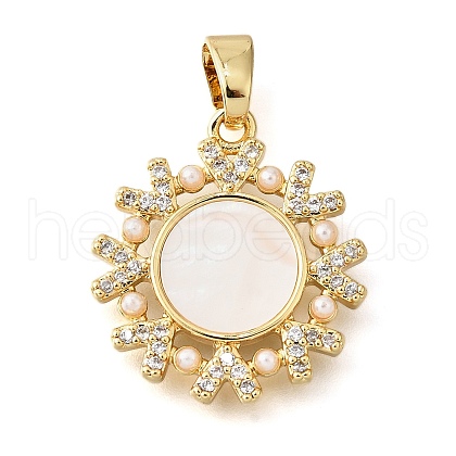 Brass Micro Pave Cubic Zirconia ABS Imitation Pearl Pendants KK-D328-04G-1