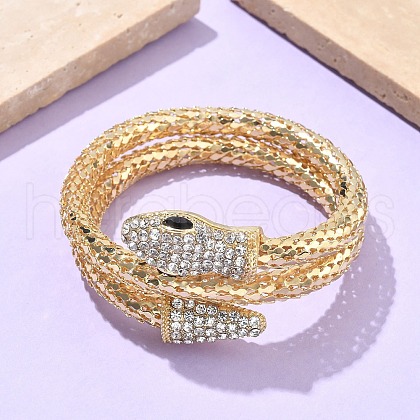 Snake Alloy Rhinestone Bangles for Women BJEW-G085-01G-02-1