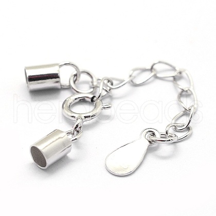 Rhodium Plated 925 Sterling Silver Cord Ends STER-I016-129A-1