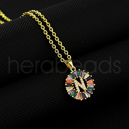 Brass Pave Colorful Cubic Zirconia Initial Ring Pendant Necklaces FS-WGF1437-14-1