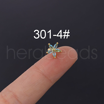 Flower 316L Surgical Stainless Steel Micro Pave Cubic Zirconia Cartilage Earrings WGAF33A-04-1