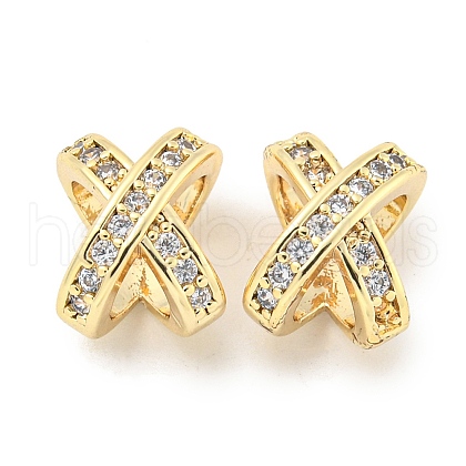 Brass Micro Pave Clear Cubic Zirconia Beads KK-L211-001G-1