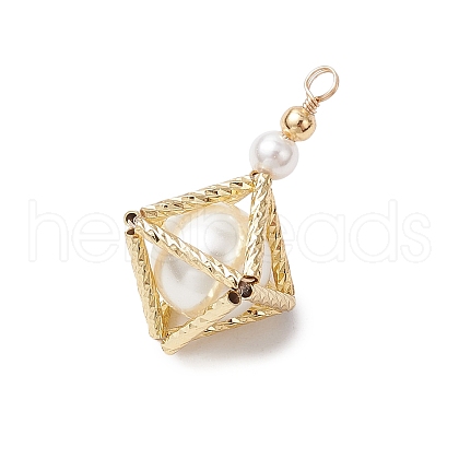 Brass & Shell Pearl 3D Rhombus Pendants PALLOY-TA00230-1
