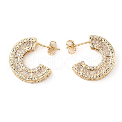 Rack Plating Brass with Clear Cubic Zirconia Stud Earrings for Women EJEW-G394-24G-1