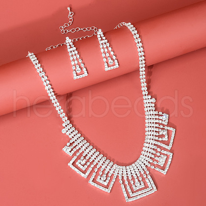 Triangle & Rectangle Alloy Rhinestone Pendant Necklaces & Stud Earrings Sets FS-WG3FAF9-01-1