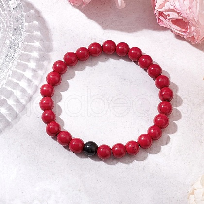 Synthetic Turquoise Beaded Stretch Bracelets for Women Men BJEW-JB11547-02-1