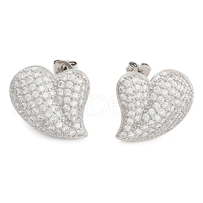 Brass Micro Pave Clear Cubic Zirconia Stud Earrings EJEW-U005-12B-P-1