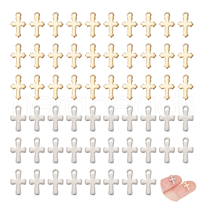 Unicraftale 100Pcs 2 Colors 304 Stainless Steel Tiny Cross Charms FIND-UN0004-01-1