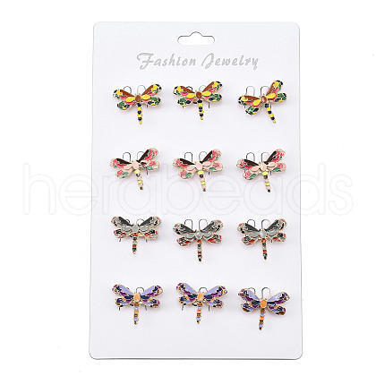 12Pcs 4 Colors Dragonfly Enamel Pins JEWB-A033-17G-1