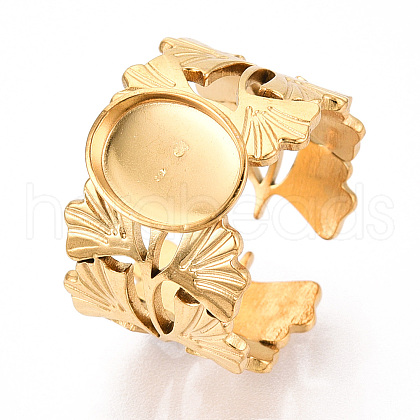 Ginkgo Leaf 304 Stainless Steel Cuff Ring Components STAS-T066-57G-1