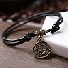 Alloy Flat Round with Constellation Charms Double Layer Black Imitation Leather Cord Adjustable Anklets WGE0879-01-1