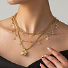 Ocean Theme Stainless Steel & Brass 3 Layered Shell Shape Pendant Necklaces with Clear Cubic Zirconia Triangle Tassel for Women VY7780-4