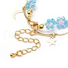 Brass Moon and Star Charms & Seed Flower Double Layer Multi-strand Bracelet for Women BJEW-JB08848-5