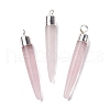 Natural Rose Quartz Brass Pendants G-B025-02P-06-1
