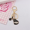 Zinc Alloy Enamel Cat with Piano & Musical Note Pendant Keychain PW-WG11132-03-1