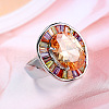 Oval Brass Micro Pave Colorful Cubic Zirconia Finger Rings FS-WG7C062-04-1