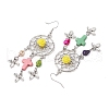 Woven Web/Net with Cross & Skull Synthetic Turquoise Dangle Earrings EJEW-JE05864-5
