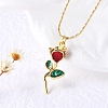 Brass FireBrick Enamel Rose Pendant Necklaces for Women NJEW-U042-01A-G-1