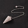 Platinum Tone Brass Rose Quartz Cone Hexagonal Pointed Dowsing Pendulums MAK-M015-01H-1