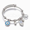 Adjustable 304 Stainless Steel Charm Bangles BJEW-F326-03P-2
