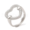 Clear Cubic Zirconia Hollow Heart Adjustable Ring RJEW-M148-04P-3