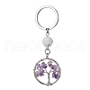 Natural Amethyst & Howlite  Chips Flat Round with Tree of Life Kcychain KEYC-JKC00563-04-1