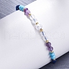 Faceted Round Natural Lapis Lazuli & Turquoise & Amethyst & Quartz Crystal Braided Bead Bracelets BJEW-F493-09G-04-3