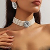Oval Brass & Glass & Plastic Pearl Beaded Chain Collar & Stud Earrings Sets FS-WG5CD09-07-1