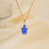 Vintage Brass Pave Clear Cubic Zirconia & Royal Blue Enamel Hamsa Hand Pendant Necklaces for Daily Wear and Holiday Gift CS1559-1-2