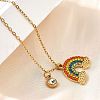 304 Stainless Steel Rhinestone Rainbow Pendant Necklaces for Women NJEW-U043-03G-2