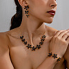 Flower Brass Enamel Pendant Necklace & Stud Dangle Earring & Link Bracelet FS-WG7B9DC-01-1