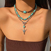 3Pcs 3 Styles Retro Synthetic Turquoise & CCB Plastic Beaded Necklace Set NJEW-B120-01B-1