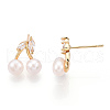 Natural Pearl Stud Earrings with Cubic Zirconia PEAR-N020-05G-2
