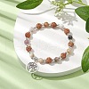 Round Natural Bamboo Leaf Agate & Electroplated Synthetic Non-magnetic Hematite & Natural Rudraksha Beaded Stretch Bracelets BJEW-JB10661-4