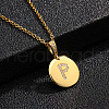Brass Micro Pave Clear Cubic Zirconia Flat Round with Letter Pendant Necklaces FS-WG00655-16-1