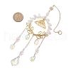 Brass Butterfly & Natural Rose Quartz Chips Pendant Decorations HJEW-TA00259-3