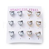 6 Pair 2 Color Heart Cubic Zirconia Stud Earrings EJEW-A024-15A-1