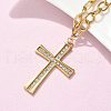 304 Stainless Steel Crystal Rhinestone Cross Pendant Cable Chain Necklaces NJEW-S442-07G-3
