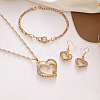Heart Alloy Crystal Rhinestone Pendant Necklace & Dangle Earring & Link Bracelet Sets FS-WGED074-01-2