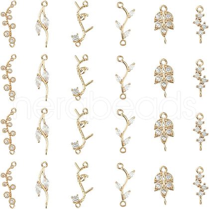 SUPERFINDINGS 24Pcs 6 Styles Brass Clear Cubic Zirconia Connector Charms KK-FH0004-47-1