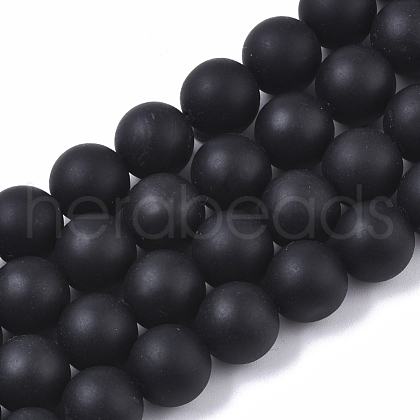 Natural Black Stone Bead Strands G-R193-01-10mm-1