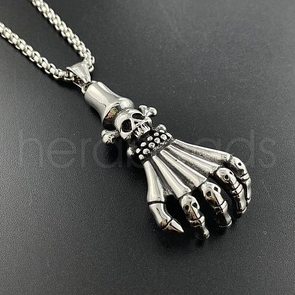 Skull Skeleton Hand Pendant Vintage Punk Stainless Steel Necklace Jewelry KH6935-1