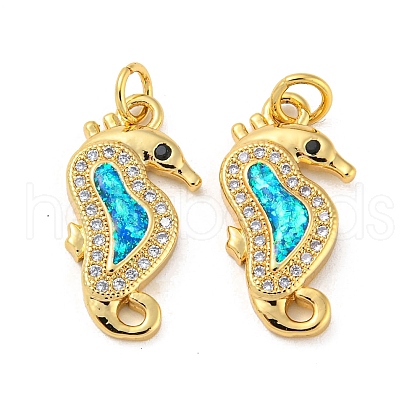 Brass Micro Pave Cubic Zirconia with Synthetic Opal Pendants KK-D096-06D-G-1