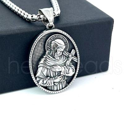 Retro Greek Mythology Stainless Steel Religion Embossed Saint Pendant Necklaces DK4418-6-1
