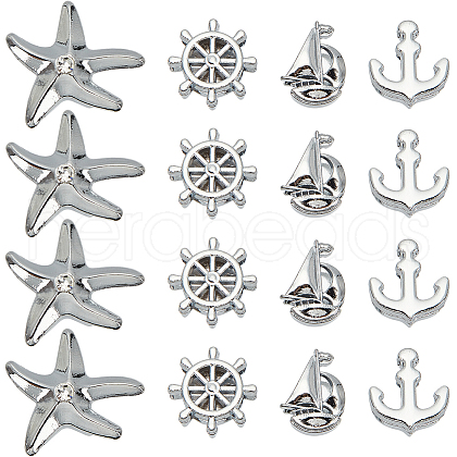 SUNNYCLUE 40Pcs 4 Styles Marine Theme Alloy Rhinestone Slide Charms FIND-SC0010-37-1
