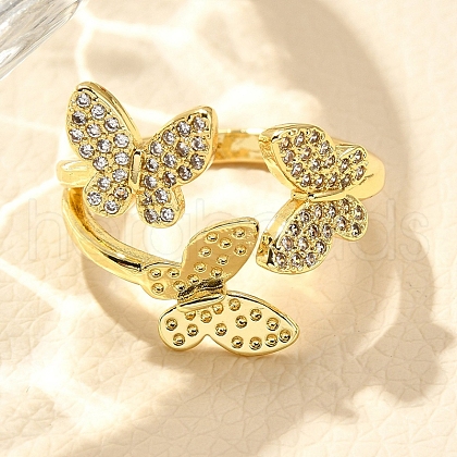 Rack Plating Brass Micro Pave Cubic Zirconia Cuff Finger Rings for Women RJEW-M028-25G-02-1
