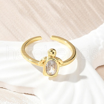 Mother's Day Rings Clear Cubic Zirconia Open Cuff Rings RJEW-A061-03G-1