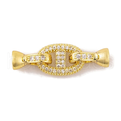 Rack Plating Brass Micro Pave Clear Cubic Zirconia Fold Over Clasps KK-K367-06G-1