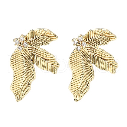 Brass Micro Pave Clear Cubic Zirconia Stud Earring Findings KK-Z106-02G-05-1