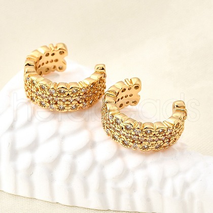 Brass Micro Pave Clear Cubic Zirconia Cuff Earrings EJEW-F370-38C-G-1